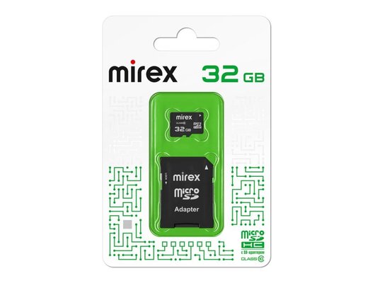Карта памяти Mirex microSDHC 32Gb Class 10 + адаптер (13613-AD10SD32)